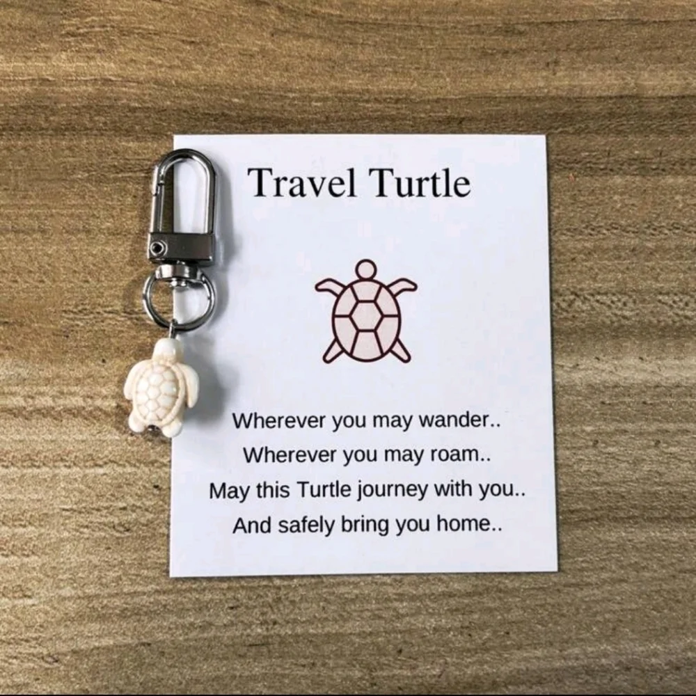 Travel turtle loving gift white keychain mini wander aesthetic vintage s…